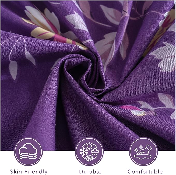 Bedlifes King Size Extra Deep Pocket Sheet Sets - Fits Mattresses Up to 18-24" Thick, 4-Piece Microfiber Set with 1800 Thread Count, Soft, Smooth, Breathable, Featuring Dark Purple Floral