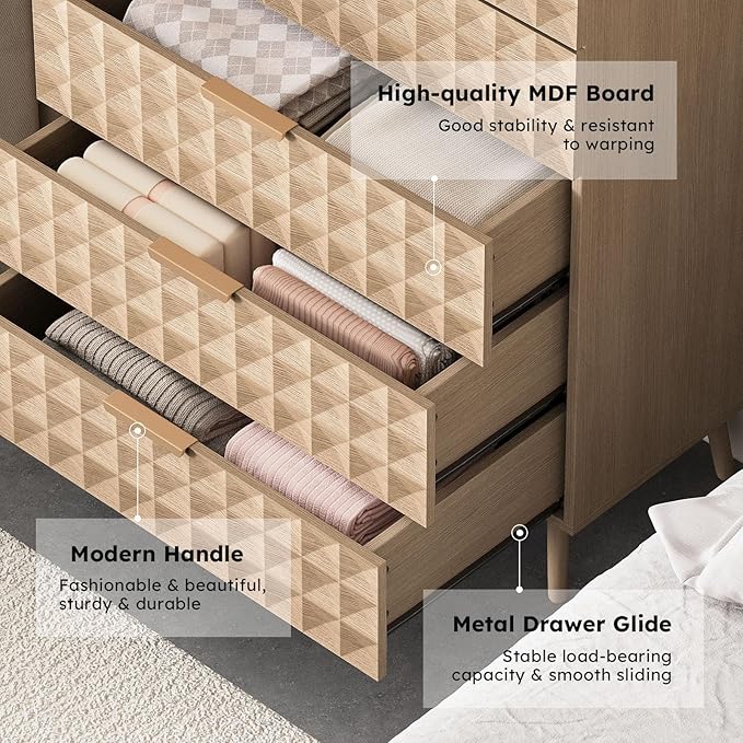 48" Tall Dresser,Chest of Drawers,5 Drawers Dresser for Bedroom,Clothes Storage with Diamond-Shaped