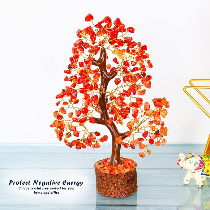 YATHABI Carnelian - Chakra Tree - Gemstones - Crystal Bonsai Tree - Feng Shui - Red Crystal Stone - Crystal Tree of Life Decor - Spiritual Gifts - Spiritual Desk Decor - Rock Tree - Chakra Stone