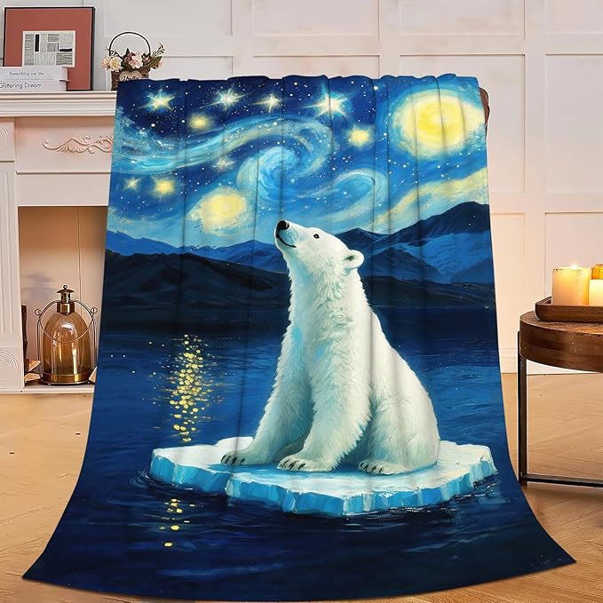 Polar Bear Blanket Cute White Bear Throw Blanket Soft Cozy Fleece Fuzzy Stuffed Plush Flannel Gifts for Girls Women Boys Kids Adults 40''x50''
