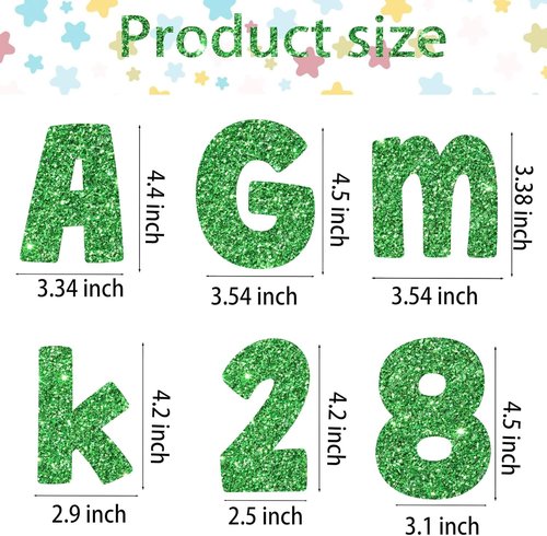 Glitter Bulletin Board Letters by [Brand Name] - 225 Pcs 4-Inch Alphabet & Punctuation Cutouts for Classroom Decor (Green)
