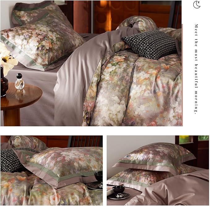 VM VOUGEMARKET Painting Flower Duvet Cover King Smooth Long Staple Cotton Bedding Duvet Cover with Pink Floral Pattern Garden Cottage Botanical Comforter Cover for Spring Summer