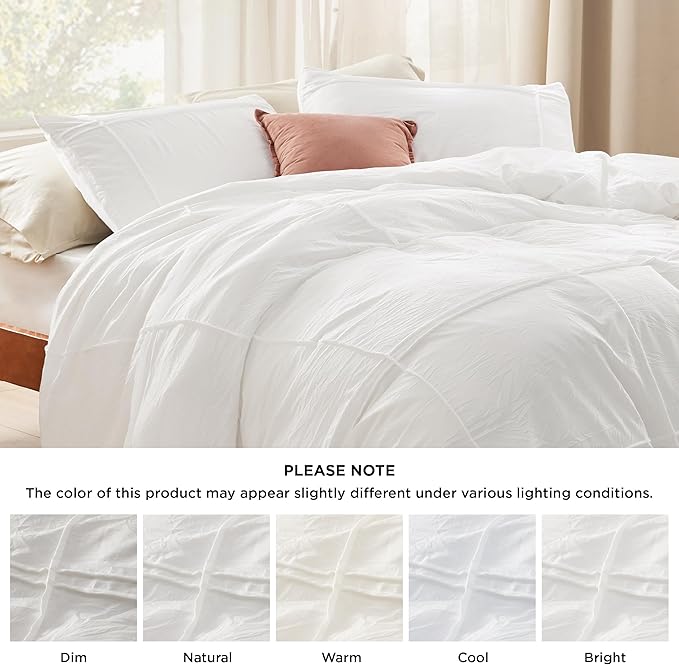 Bedsure Grid Boho Duvet Cover King Size - Shabby Chic Tufted Boho Bedding Set, 3 Pieces Shabby Chic Home Bedding for All Seasons, Includes 1 King Duvet Cover & 2 Pillowcases (White, 104" x 90")