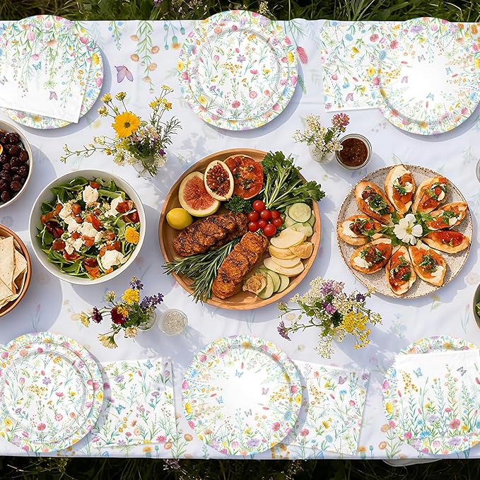 Wildflower Party Decorations Set for 16 - Flower Birthday Decorations with Dinner & Dessert Plates and Napkins for Wildflower Baby Shower Decorations