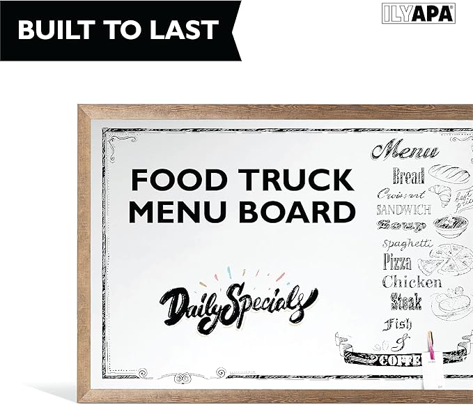 Ilyapa Extra Large Dry Erase Board for Wall - Wood Framed Magnetic White Board - 58 x 25 Inches Decorative Wall Hanging Menu Whiteboard - Brown