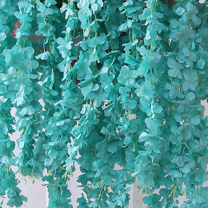 Duovlo 12 Piece Artificial Silk Wisteria Vine 3.6 Feet Hanging Flower Garland String Home Party Wedding Decor (Lake Blue)