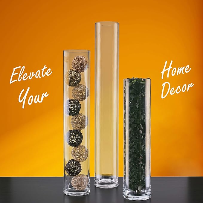 CYS EXCEL Cylinder Clear Glass Vase (H:26" D:6") | Multiple Size Choices Glass Flower Vase Centerpieces | Hurricane Floating Candle Holder Vase
