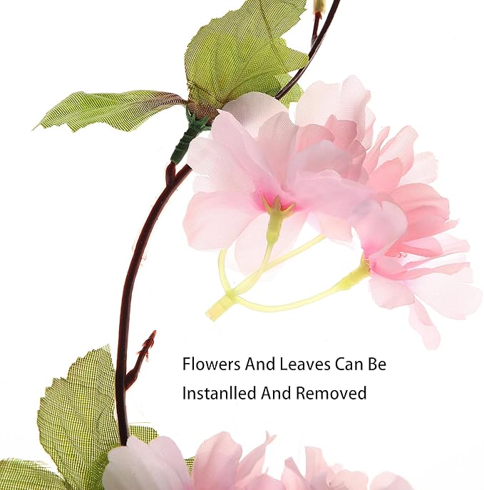2Pcs Artificial Cherry Blossom Flower Garland Silk Fake Hanging Flower Vines for Home Wedding Decoration 7.2FT, Light Pink