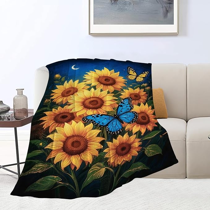Sunflower Blanket Flower Throw Blanket Soft Cozy Fleece Fuzzy Stuffed Plush Flannel Gifts for Girls Women Boys Kids Adults 40''x50''
