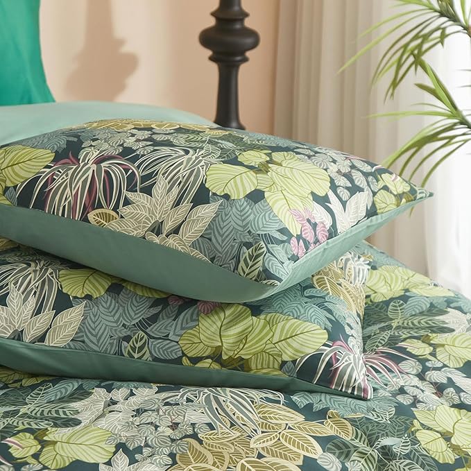 EAVD Tropical Leaves Duvet Cover Twin XL Soft Cotton Chic Shabby Leaf Pattern Bedding Set with 2 Pillowcases Fresh Botanical Duvet Cover with Zipper Closure
