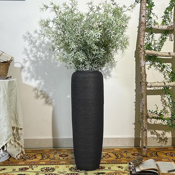 Large Rustic Ceramic Black Vase,23.6 Inch Tall Pottery Farmhouse Decor Floor Vase Vintage Flower Vases for Home Living Room Entryway Table Centerpiece Decor,Terracotta Vases,Wedding Gift