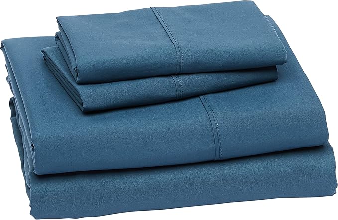 Amazon Basics Lightweight Super Soft Easy Care Microfiber 4-Piece Bed Sheet Set with 14-Inch Deep Pockets, Full, Dark Teal, Solid