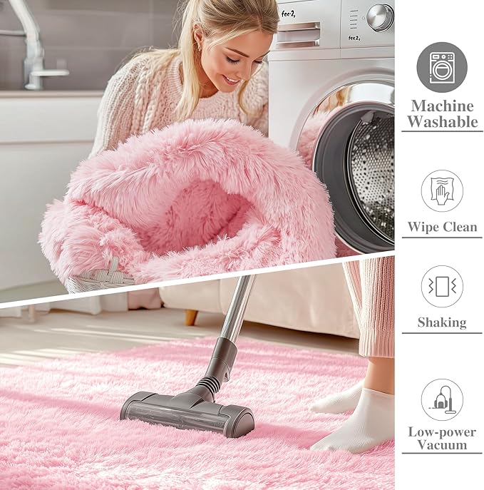 OLANLY 2x6 Machine Washable Runner Rugs for Hallway, Soft Fluffy Shaggy Bedside Rugs for Bedroom, Living Room, Indoor Floor Carpet for Kids Girls and Boys, Nursery Rooms, Home Decor Aesthetic, Pink