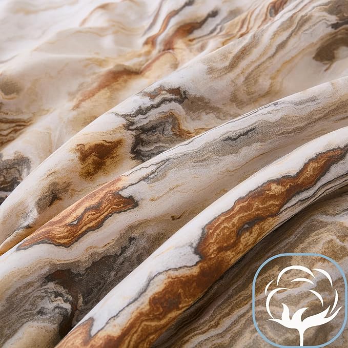 100% Cotton Comforter Set Queen Size 3 Pcs Taupe Marble Bedding Modern Simple Abstract Theme Soft Breathable