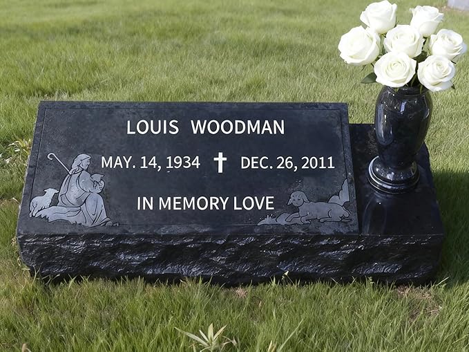 Black Granite Headstone with Vase for Memorialization,headstones for Graves Granite Memorial Stone 22X8X3inch