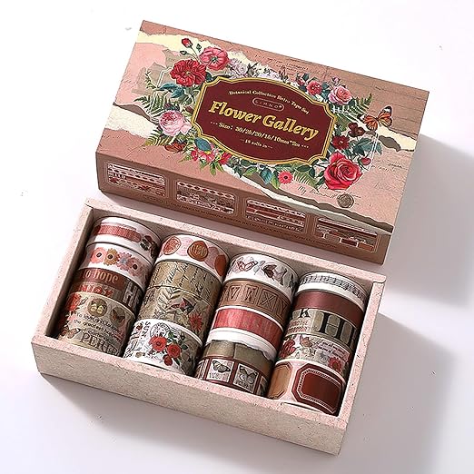 Auguro 18 Rolls Washi Tape Set for Crafts and Journaling DIY Vintage Floral Tape Scrapbooking Supplies washi Tape for journaling Decorative Tape for Crafts