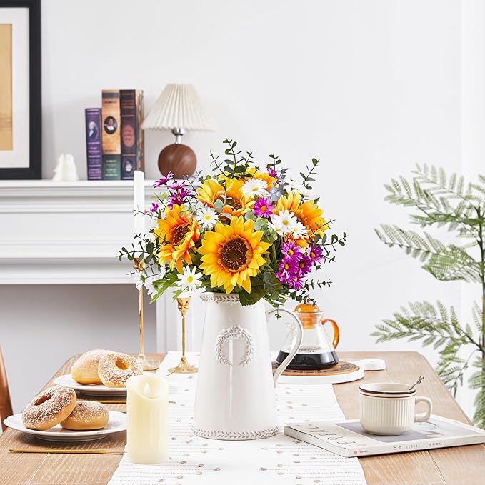 Sunflowers Artificial Flowers Bouquet, Fall Flowers Artificial for Decoration, Silk Flower Arrangements, Fake Sunflowers for Wedding Floral Arrangement Farmhouse Decor Cemetery Flowers -Yellow