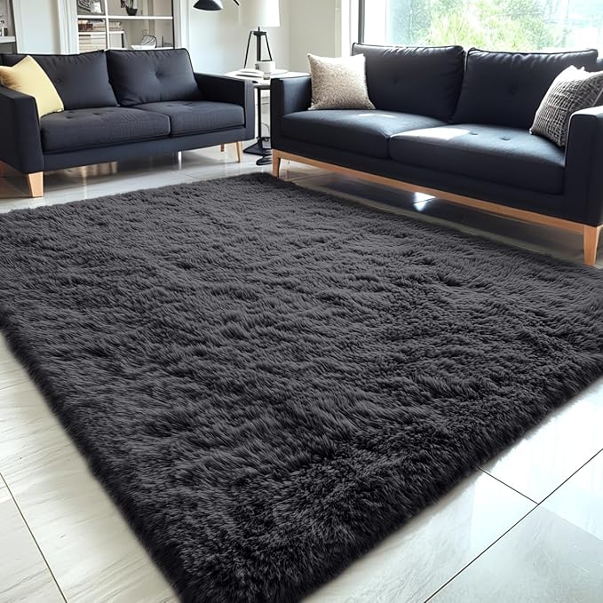 OLANLY 5x6 Area Rugs for Living Room Bedroom, Machine Washable Soft Fluffy Shaggy Bedside Rug, Indoor Floor Carpet for Kids Girls and Boys, Dorms, Nursery Rooms, Home Decor Aesthetic, Black