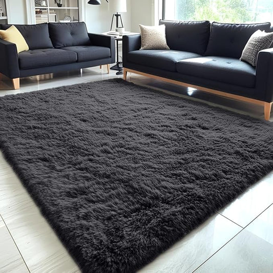 OLANLY 5x6 Area Rugs for Living Room Bedroom, Machine Washable Soft Fluffy Shaggy Bedside Rug, Indoor Floor Carpet for Kids Girls and Boys, Dorms, Nursery Rooms, Home Decor Aesthetic, Black