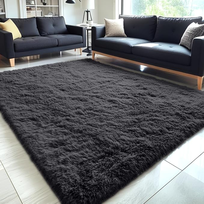 OLANLY 5x11 Machine Washable Large Area Rugs for Living Room, Bedroom, Soft Fluffy Shaggy Bedside Rug, Indoor Floor Carpet for Kids Girls and Boys, Dorms, Nursery, Home Decor Aesthetic, Black