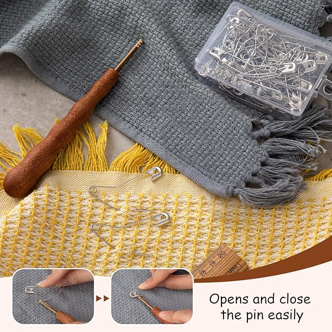 Threlaco Pin Basting Tool Set with 1 Pcs Pin Basting Tool and 100 Pcs 2 Inch Curved Quilting Pins Bent Sewing Safety Pins Handcrafted Sewing Tools for Quilting Knitting Crafting