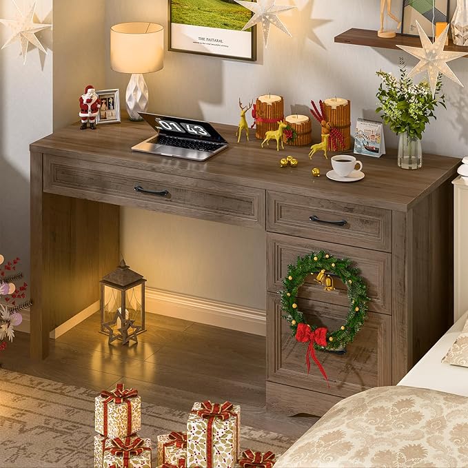 Vabches Farmhouse Executive Desk with Storage and Ample File Drawer, Rustic Large Home Writing Desk for Bedroom, Grey