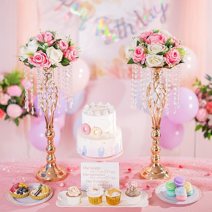 Flower Centerpieces for Wedding Tables: Wedding Table Decorations Pink & White Flower Balls Centerpieces for Engagement Cerebration Party Center Pieces 2 Packs
