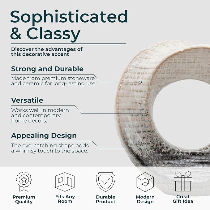 Ceramic Decorative Sculpture – Stoneware Table Accent, Tabletop Decor for Living Room or Office – Modern Decorative Object for Shelves and Consoles, Home Decor – 8", Ivory & Tan