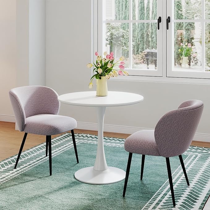 Round Dining Table, 27.6" Small Tulip Kitchen Round Dinner Table for 1-2 People with Metal Pedestal Base and MDF Tables Top Mid-Century Tables for Dining Room, Cafe, Kitchen, White