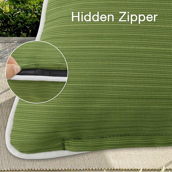 Unimatta Decorative Outdoor Water Repellent Throw Pillows with Inserts, Set of 4, 20" x20" Pillows for Patio, Backyard, Bed, Couch, and Patio Furniture, Lawn Green