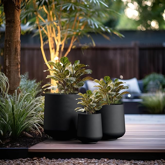 Kante 15.3"+11.6"+8.2" Dia Round Concrete Planter, Large Outdoor Indoor Planter Pots Containers with Drainage Holes and Rubber Plug for Home Garden Patio, Black