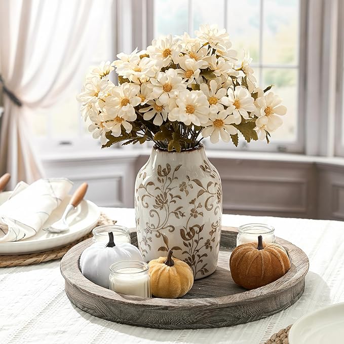 SIDUCAL Ceramic Vintage Vase, 7 Inch Retro Ice Cracked Chinoiserie Floral Vase, Rustic Farmhouse Vases for Home Decor, Bookshelf, Office, Garden, Chinoiserie Decor, Tuscan Decor, Brown Floral Pattern