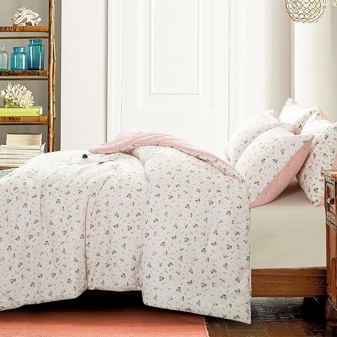 Floral Comforter Set Full Soft Bedding Comforter Set 3 Pieces Garden Style Pink Flower Print Botanical Flowers Comforter Set for All Seasons 1 Comforter and 2 Pillowcases (Floral, Full)