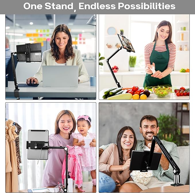 FORTIHOLD Stand for 16 Inch Portable Monitor - Heavy Duty Aluminum Mount with Infinite Angle Adjustment, Built-in Cable Management - Fits iPad Pro 12.9, Tablets, iPhone (Holds 4.7"-16" Devices)