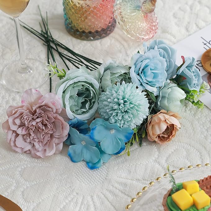 Artificial Flowers Combo, Fake Flowers for DIY Tables Centerpieces Baby Shower Bridal Shower Wedding Bouquet Arrangements Party Candle Holder Cake Decor Flower Home Decorations
