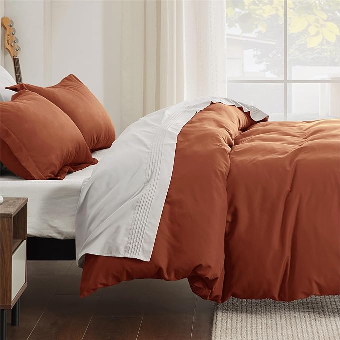 Bedsure Duvet Cover King Size - Soft Double Brushed Bedding Set for Kids & Adults, Zipper Closure, 3 Pieces, Includes 1 Duvet Cover (104"x90") & 2 Pillow Shams, NO Comforter, Terracotta
