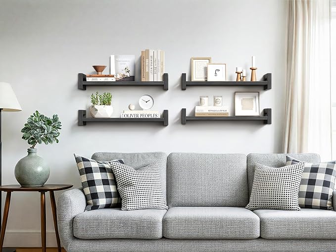 Vailando Floating Shelves for Wall, Set of 3 Solid Wood Wall Mounted Shelves, 16" Black Display Shelf for Bedroom, Living Room, Bathroom, and Kitchen Decor - Heavy-Duty & Natural Pine