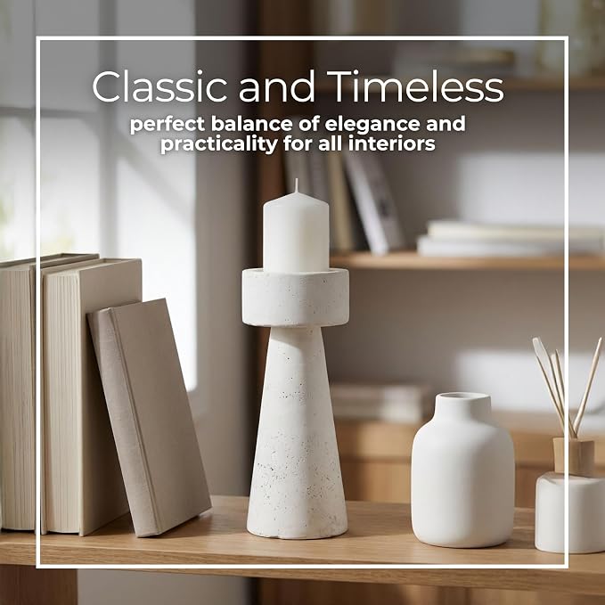 Pottery Candle Holder – Table Decor for Candlesticks Holders and Pillar Candles, Dining or Living Room Placement, Modern Taper Candle Holders Design Home Decor Accent – 10", White