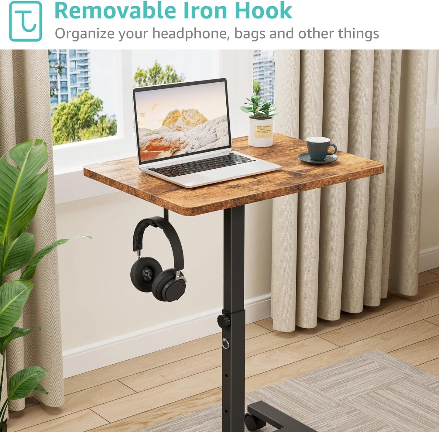 Small Portable Standing Desk by [Brand Name] - 24-Inch Adjustable Height Mobile Desk on Wheels | Rustic Brown for Kids & Small Spaces