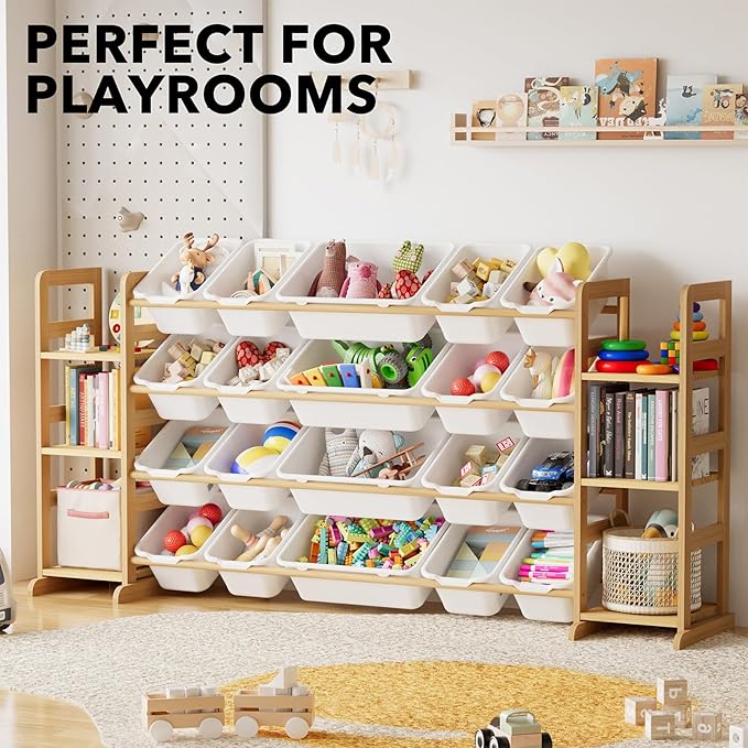SpaceAid Toy Storage Organizer with 6 Shelves and 20 Bins, Toy Organizers Storage Bookshelf, Kids Bin Shelf Toys Box Bookcase for Bedroom Playroom Organization Room Decor, White