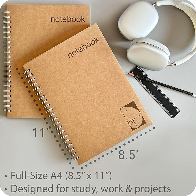 le vent 2 pack Grid Paper Large Spiral Notebook 8.5 x 11 with 100gsm Thick Paper - Square Graph Quad Ruled Notebooks for Math, Science, Engineering - 200 Pages of Lay Flat, Ink Proof Paper - A4