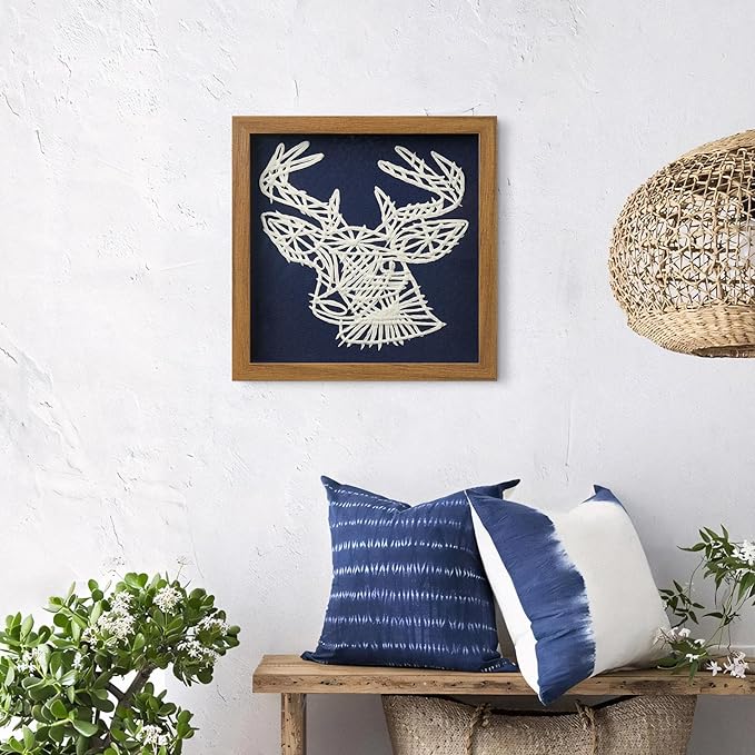 FOLKOR Framed Wall Art for Nursery Bedroom Above Desk, 3D Floating Deer Statue Rice Paper Shadow Box Art Decor for Home Office Gallery Wall, Vivid Handmade Artwork for Christmas Holiday Decoration