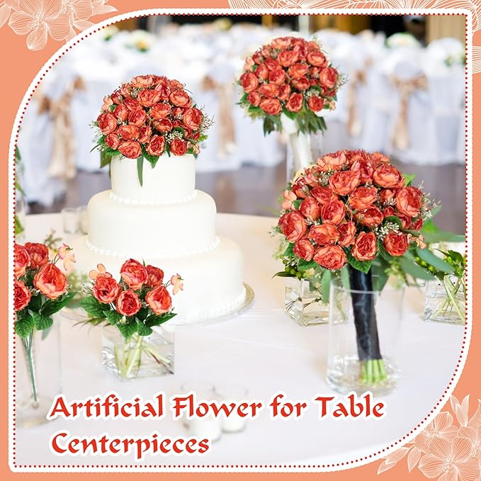 12 Bundles Peonies Artificial Flowers Fake Peony Bouquet Faux Peonies Flowers Bulk with Stems Flower Balls for Centerpiece Table Decorations Wedding Bridal Floral Arrangement (Orange)