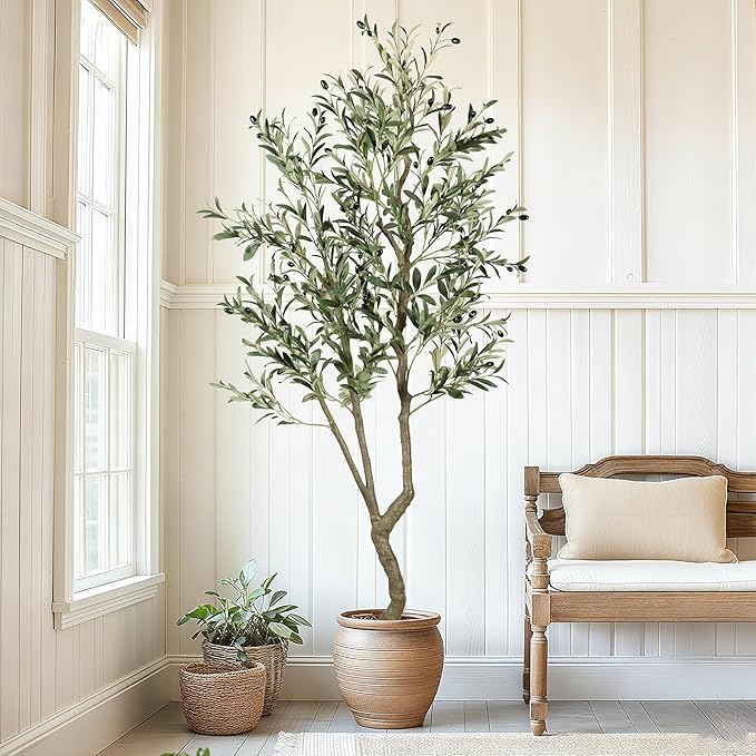 6.1ft Artificial Olive Tree, Faux Olive Tree with Lifelike Fruits, 72 in Fake Olive Tree with Sturdy Plastic Nursery Pot, Artificial Plants for Office Home Living Room Indoor Outdoor Decor