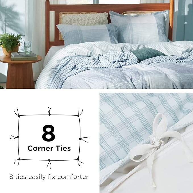 Bedsure Twin/Twin XL Duvet Cover Kids - Gingham Reversible Buffalo Plaid Duvet Cover Set with Zipper Closure, 2 Pieces Blue Bedding Set with 8 Corner Ties and 1 Pillow Sham 20"x26"