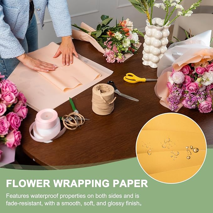 PATIKIL Flower Gift Wrapping Paper, 20 Sheets Double Sided Waterproof Bouquet Paper Wrap Florist Packaging Floral Papers for Wedding DIY Craft Valentine Mother's Day, Yellow