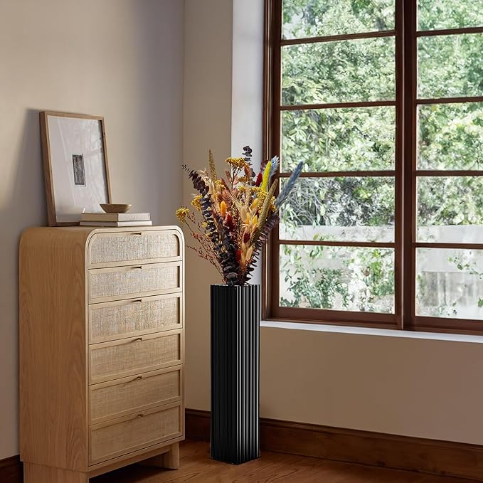 27.5 Inch Tall Floor Vase, Modern Black Resin Vase for Living Room Decor, Waterproof Sturdy Design, Elegant Home Office Decoration