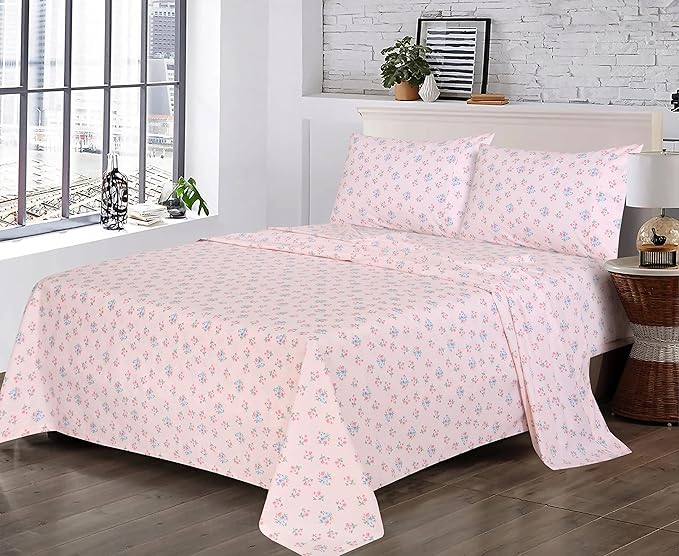 RUVANTI 100% Cotton Split King Sheets Sets for Adjustable Bed, 5 PCs, Soft & Breathable Percale Weave Bedding, Deep Pocket 16", Hotel Standard, Crisp Cool Feel & Durable, Floral Sheet, Spring On