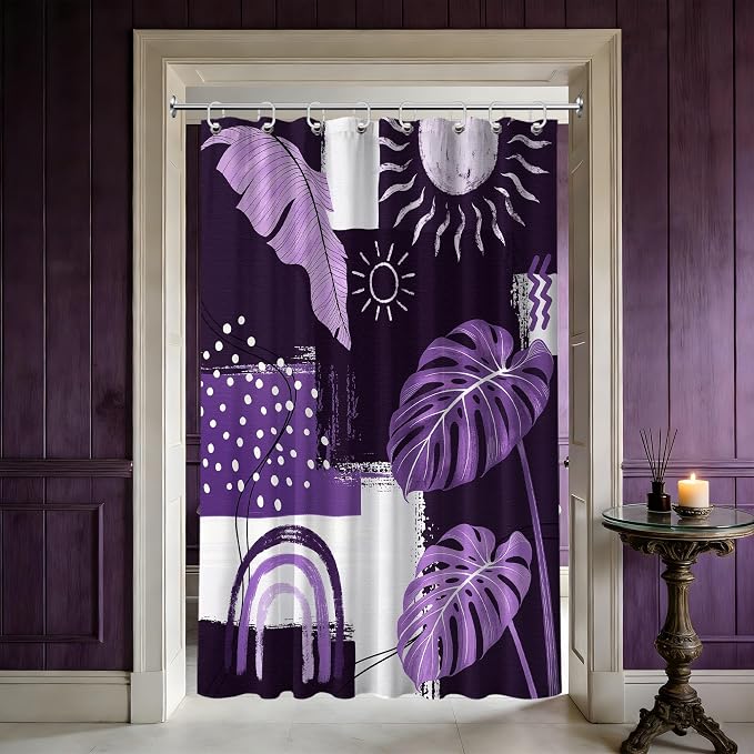 Small Stall Narrow Dark Purple Shower Curtain Lavender Stand Up Mid Century Modern Shower Curtains for Rv Camper Bathroom Decor Sets, Waterproof Cloth Fabric with Hooks, 48 x 72 Inch
