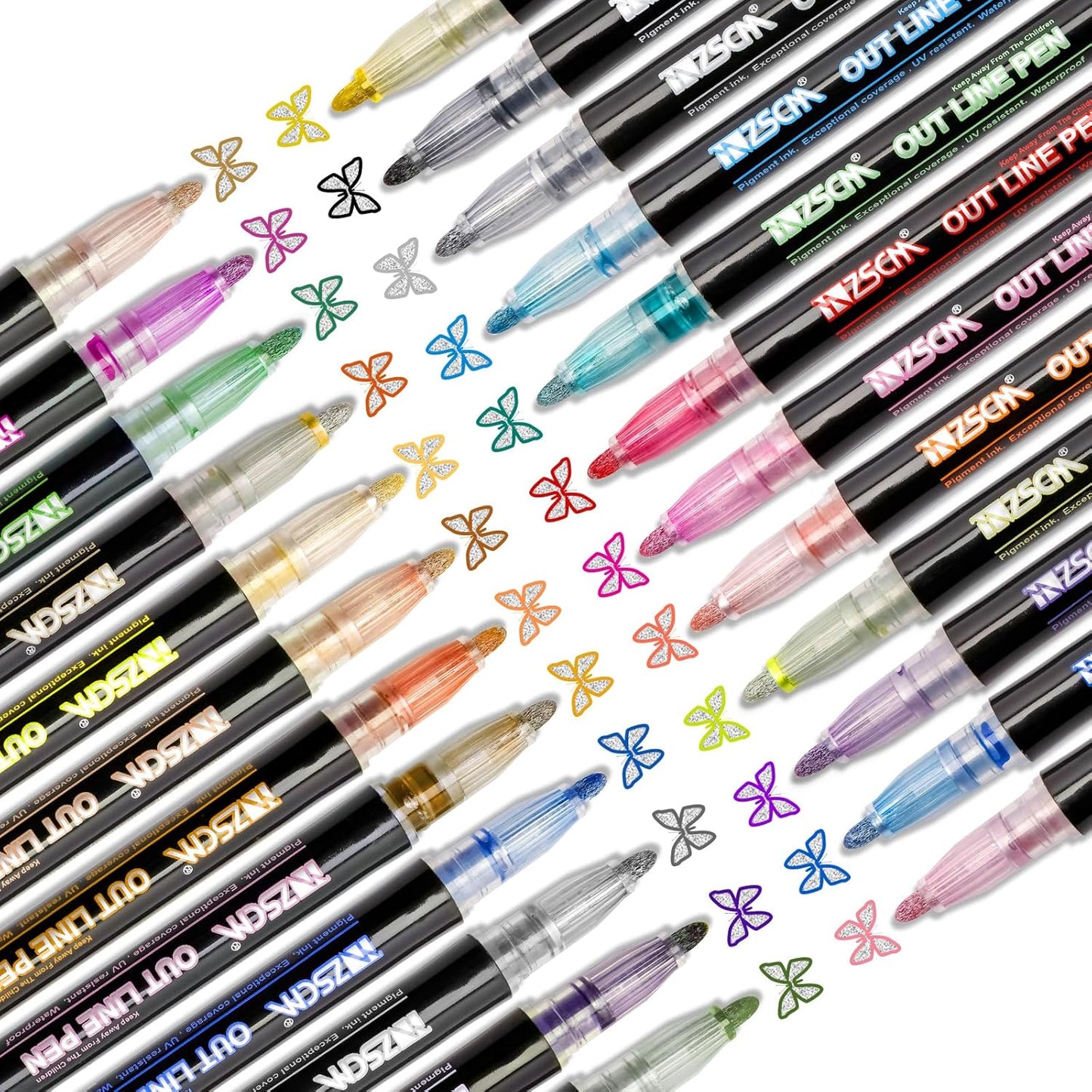 ZUBOND Shimmer Outline Markers - 24 Pack Glitter Pens for Arts & Crafts | Trendy Gifts for Kids Ages 6-12